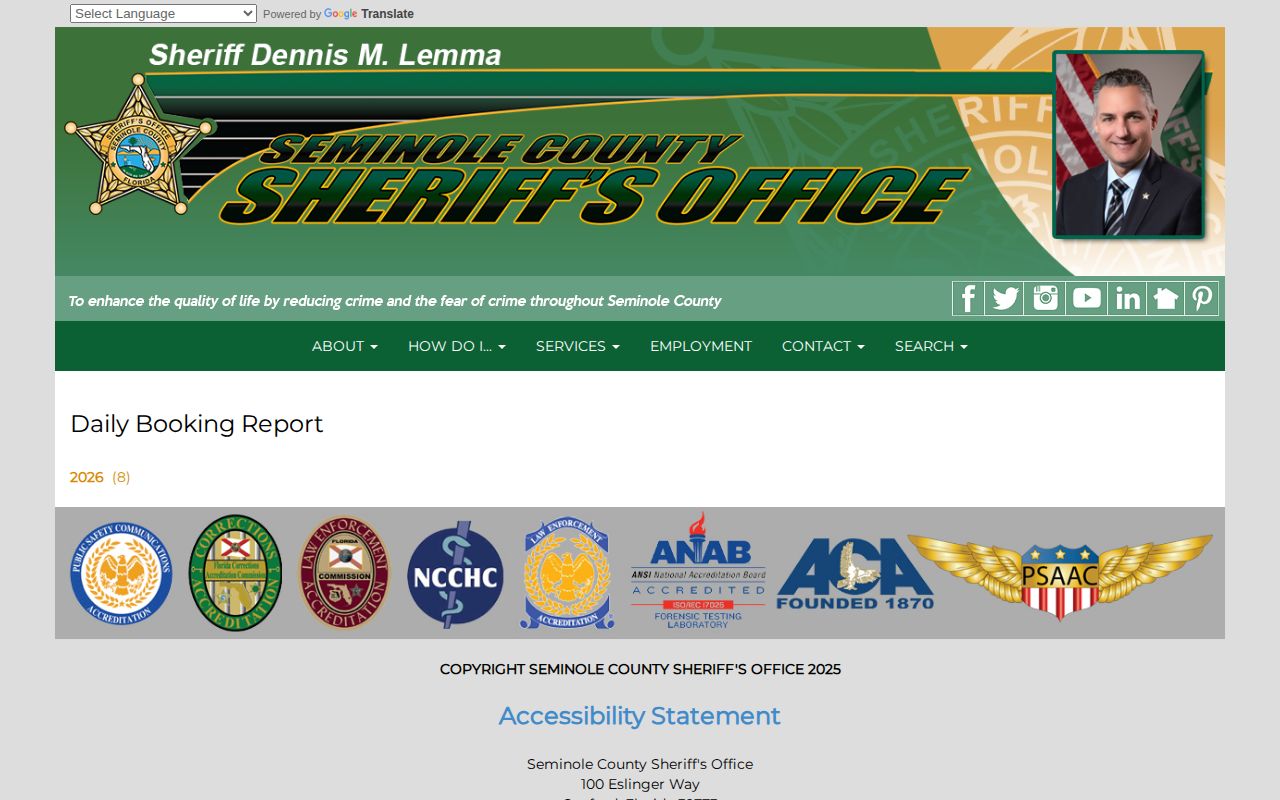 Seminole County daily booking report archive
